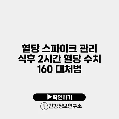 혈당 스파이크 관리 식후 2시간 혈당 수치 160 대처법